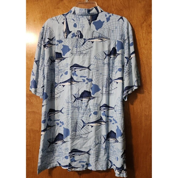 Joe Marlin Button Up Shirt Men’s Large L Blue Fishing Short Sleeves Pocket Rayon - Picture 4 of 4